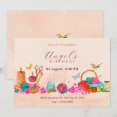 Invitation Aquarelle pêche outils de couture art anniversaire (Devant / Derrière)