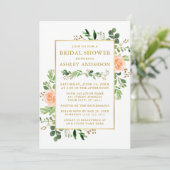 Invitation Aquarelle Pêche Rose Fête des mariées Verdure Or (Debout devant)