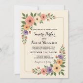 Invitation aquarelle pêche rose lavande romantique mariage (Devant)