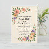 Invitation aquarelle pêche rose lavande romantique mariage (Debout devant)