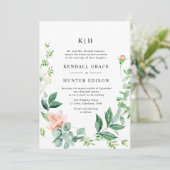 Invitation aquarelle pêche végétation fleurie mariage (Debout devant)