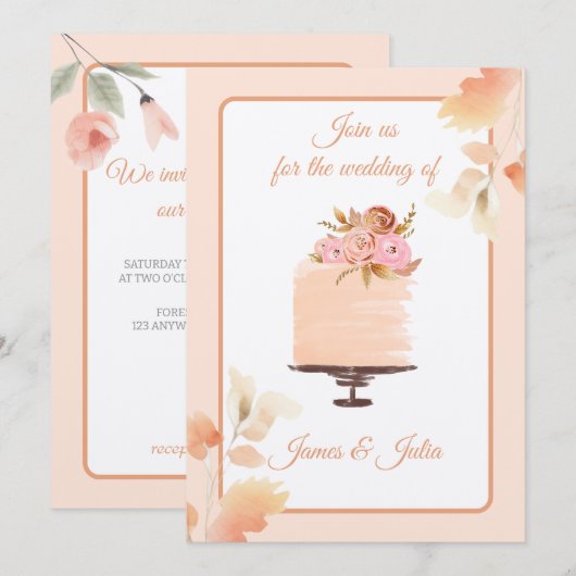 Invitation Aquarelle Pêcher Floral Mariage thème (Devant / Derrière)