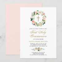 Aquarelle Pêcher Floral Première Communion Sainte