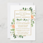 Invitation Aquarelle Pêcher Rose Fête des mariées verte Or (Devant)