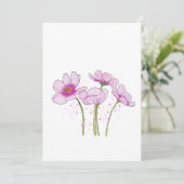 Invitation Aquarelle Peinte à la main Fleurs de Cosmos Roses (Debout devant)