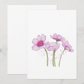 Invitation Aquarelle Peinte à la main Fleurs de Cosmos Roses (Devant / Derrière)