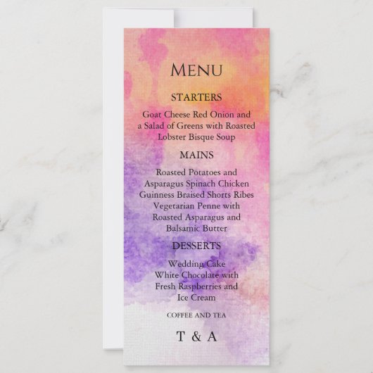 Invitation Aquarelle peinte à la main Menu couleur (Devant)