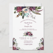 Invitation Aquarelle peinte Bourgogne Mariage floral (Devant)