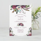 Invitation Aquarelle peinte Bourgogne Mariage floral (Debout devant)