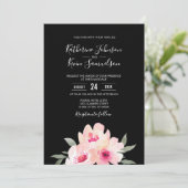 Invitation Aquarelle Peinte Rose rose noir Mariage Floral (Debout devant)