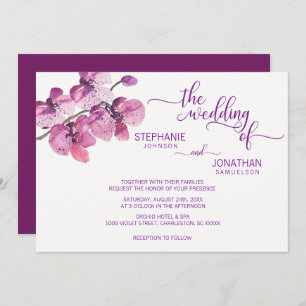 Invitation Aquarelle peinte violet orchidées florales Mariage