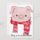 Invitation Aquarelle peinture de cochon rose avec foulard rou (Dos)