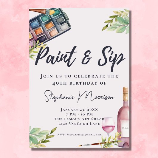 Invitation Aquarelle Peinture & Sip Art Anniversaire