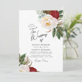 Invitation Aquarelle Peonies Mariage blanc personnalisable (Debout devant)
