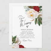 Invitation Aquarelle Peonies Mariage blanc personnalisable (Devant / Derrière)