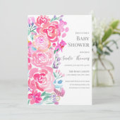Invitation Aquarelle Peonies, Ours & Bébé Baby shower (Debout devant)