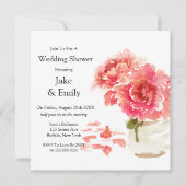 Invitation Aquarelle Peonies roses Mason Jar Wedding shower (Devant)
