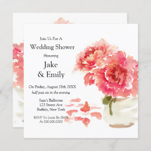 Invitation Aquarelle Peonies roses Mason Jar Wedding shower