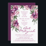 Invitation Aquarelle Peony Bat mitzvah Floral moderne<br><div class="desc">Watercolor Peony Bat mitzvah Modern Floral Invitations dispose d'une élégante aquarelle violet cadre de fleurs Peony en mauve profonde douce et rose poussiéreux avec feuilles verts sur un arrière - plan blanc avec votre Bat mitzvah Invitation informations dans le centre. Personnalisez en modifiant le texte dans les zones de texte...</div>
