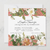 Invitation Aquarelle Peony Fleurs Roses Coral Blanc Douche (Devant)