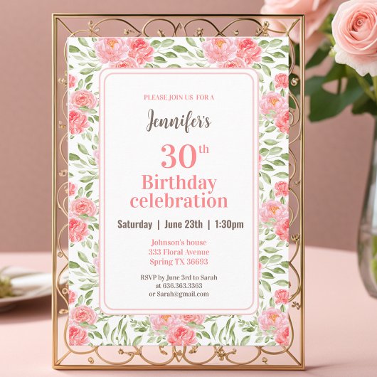 Invitation Aquarelle Peony Floral Peach 30e anniversaire