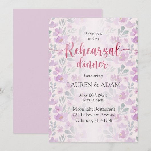 Invitation Aquarelle Peony lilas et rose motif floral (Devant / Derrière)