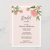 Invitation Aquarelle Peony Moderne rose douche nuptiale (Devant / Derrière)