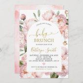 Invitation Aquarelle Peony rose Arc Floral Bébé Brunch (Devant / Derrière)