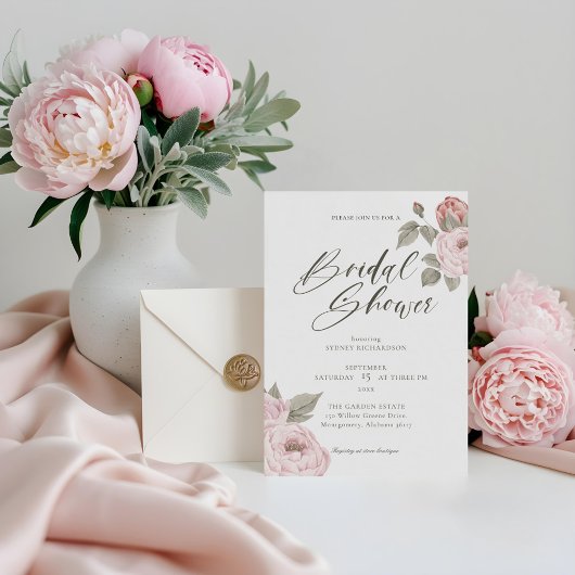 Invitation Aquarelle Peony rose Fête des mariées de fleurs fl