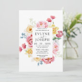 Invitation Aquarelle Peony rose Frontière Florale Mariage uni (Debout devant)