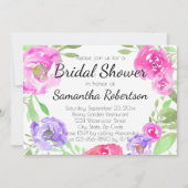 Invitation Aquarelle Peony rose Vert Fête des mariées Florale (Devant)