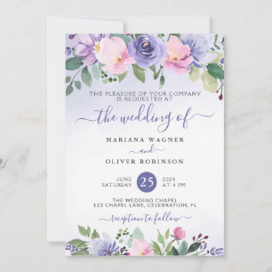 Invitation Aquarelle périphérique et rose Mariage floral