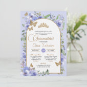 Invitation Aquarelle Périwinkle Bleu Papillon Quinceañera (Debout devant)