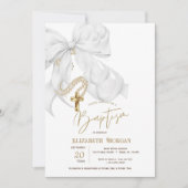 Invitation Aquarelle Perles Blanches à Ruban Croix Points Bap (Devant)