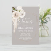 Invitation Aquarelle Perles neutres et Baby shower Floral (Debout devant)
