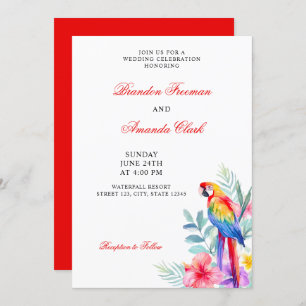 Invitation Aquarelle Perroquet coloré Mariage floral