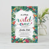 Invitation Aquarelle perroquets fleuris baby shower fille (Debout devant)