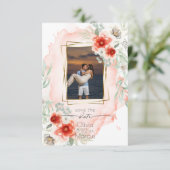 Invitation Aquarelle Persimmon Floral Photo Enregistrer la da (Debout devant)