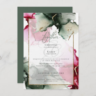 Invitation Aquarelle personnalisée 4 Crimson et couleur verte