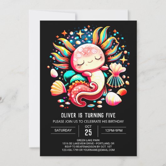 Invitation Aquarelle personnalisée Axolotl Anniversaire (Devant)