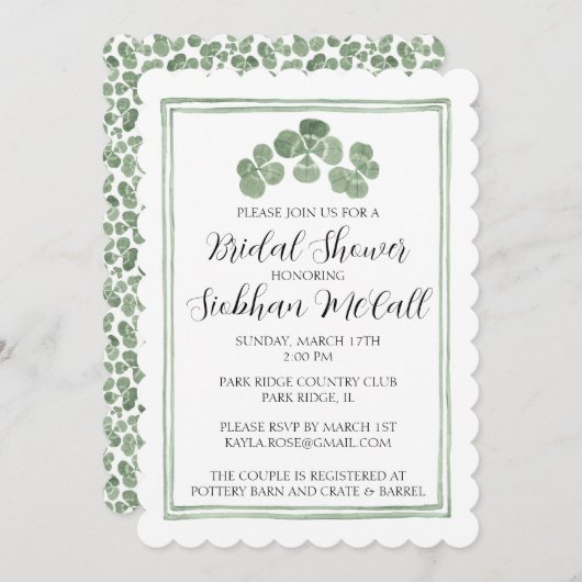 Invitation Aquarelle personnalisée Céleste Clover Shamroch ir (Devant / Derrière)