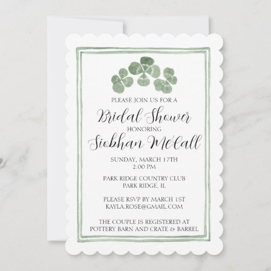 Invitation Aquarelle personnalisée Céleste Clover Shamroch ir (Devant)