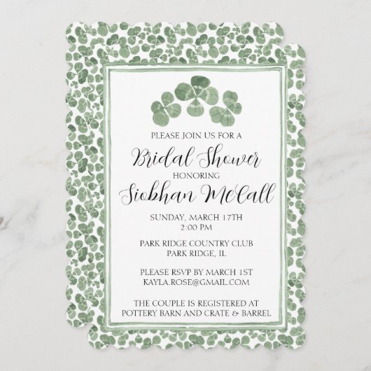 Invitation Aquarelle personnalisée Céleste Clover Shamroch ir (Devant / Derrière)
