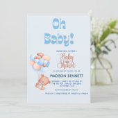 Invitation Aquarelle personnalisée Cute Teddy Bear Boy Douche (Debout devant)