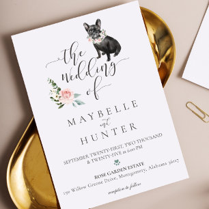 Invitation Aquarelle Pet Black French Bulldog Floral Rose
