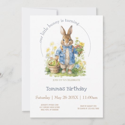 Invitation Aquarelle Peter Rabbit Anniversaire (Devant)