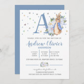 Invitation Aquarelle Peter Rabbit Baby Boy Christening (Devant / Derrière)
