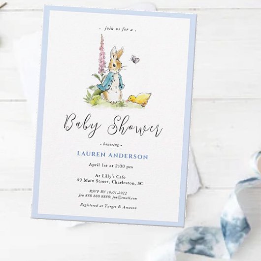 Invitation Aquarelle Peter Rabbit Baby Boy Douche