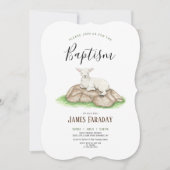 Invitation Aquarelle petit agneau baptême (Devant)