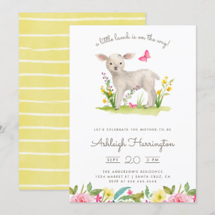 Invitation Aquarelle Petit agneau Ressort Baby shower